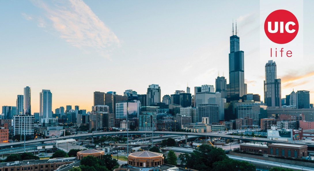 Chicago skyline during sunrise