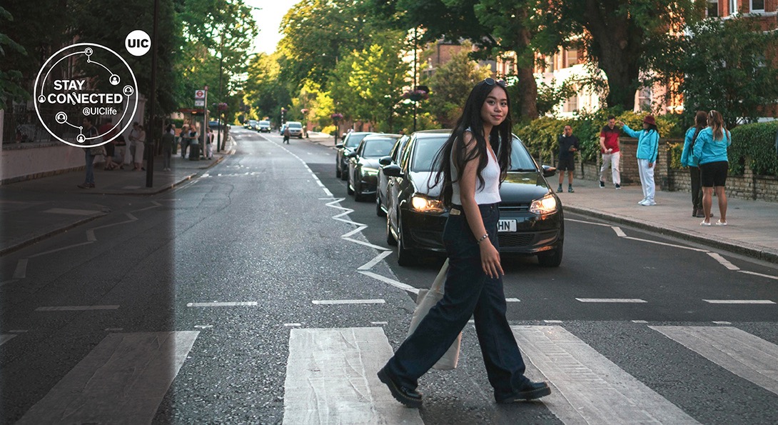 Student crossing the famous Abbey Road in London